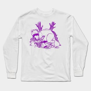 Dinosaur and Robots- Purple Line Art Version Long Sleeve T-Shirt